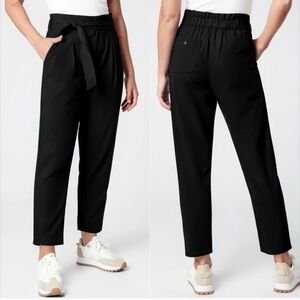 Athleta Black High-Rise SKYLINE Tie-Waist Pants, size 10T (Tall)